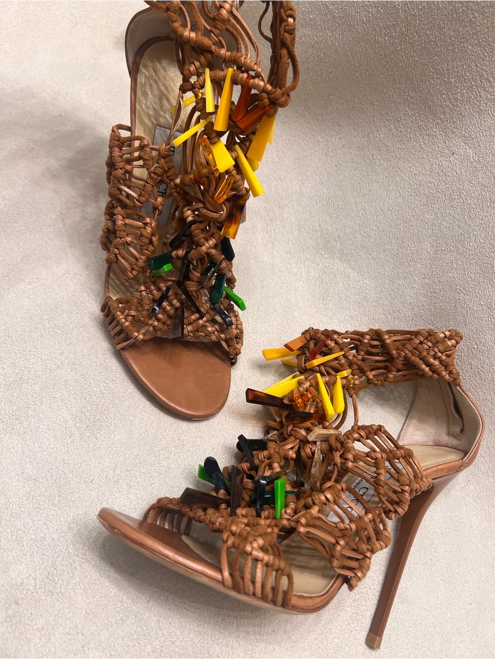 Jimmy Choo Braided “Iris” Brown Tropical Embellished Sandals - Picture 5 of 5